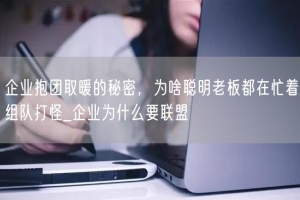 企业抱团取暖的秘密，为啥聪明老板都在忙着组队打怪_企业为什么要联盟